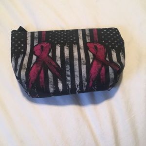 American Flag Breast Cancer Awareness Cosmetic Bag